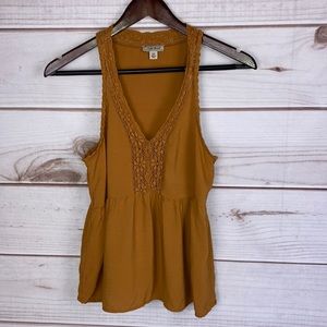 Lucky Brand Mustard Yellow Floral Crochet Tank Top - Size XS